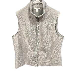 Dressbarn Women's Vest Size 14/16 Gray, Lightweight, Floral Stitch Zip #L 1340
